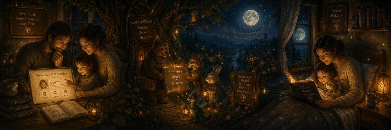 Create a profile, write a fresh story each night, and read it aloud at bedtime